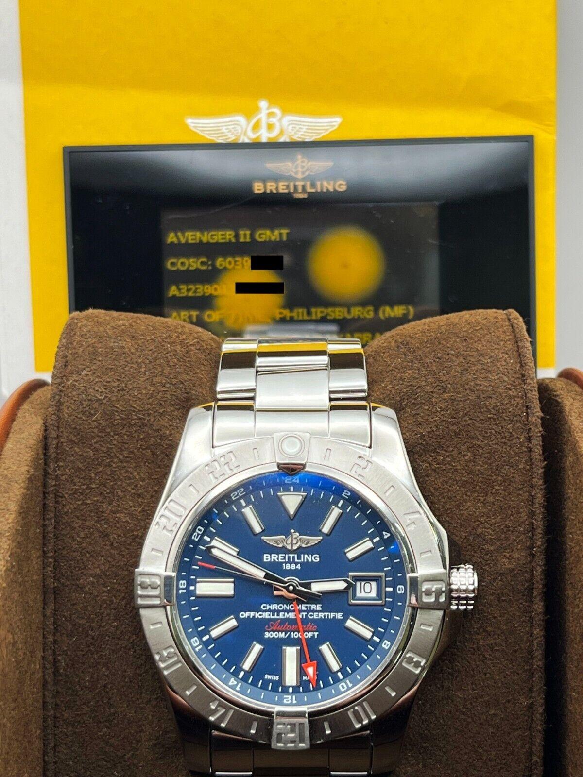 Breitling A32390 Avenger II GMT Blue Dial Stainless Steel Box Paper For Sale 5