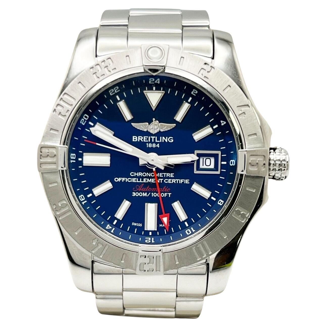 Breitling A32390 Avenger II GMT Blue Dial Stainless Steel Box Paper For Sale