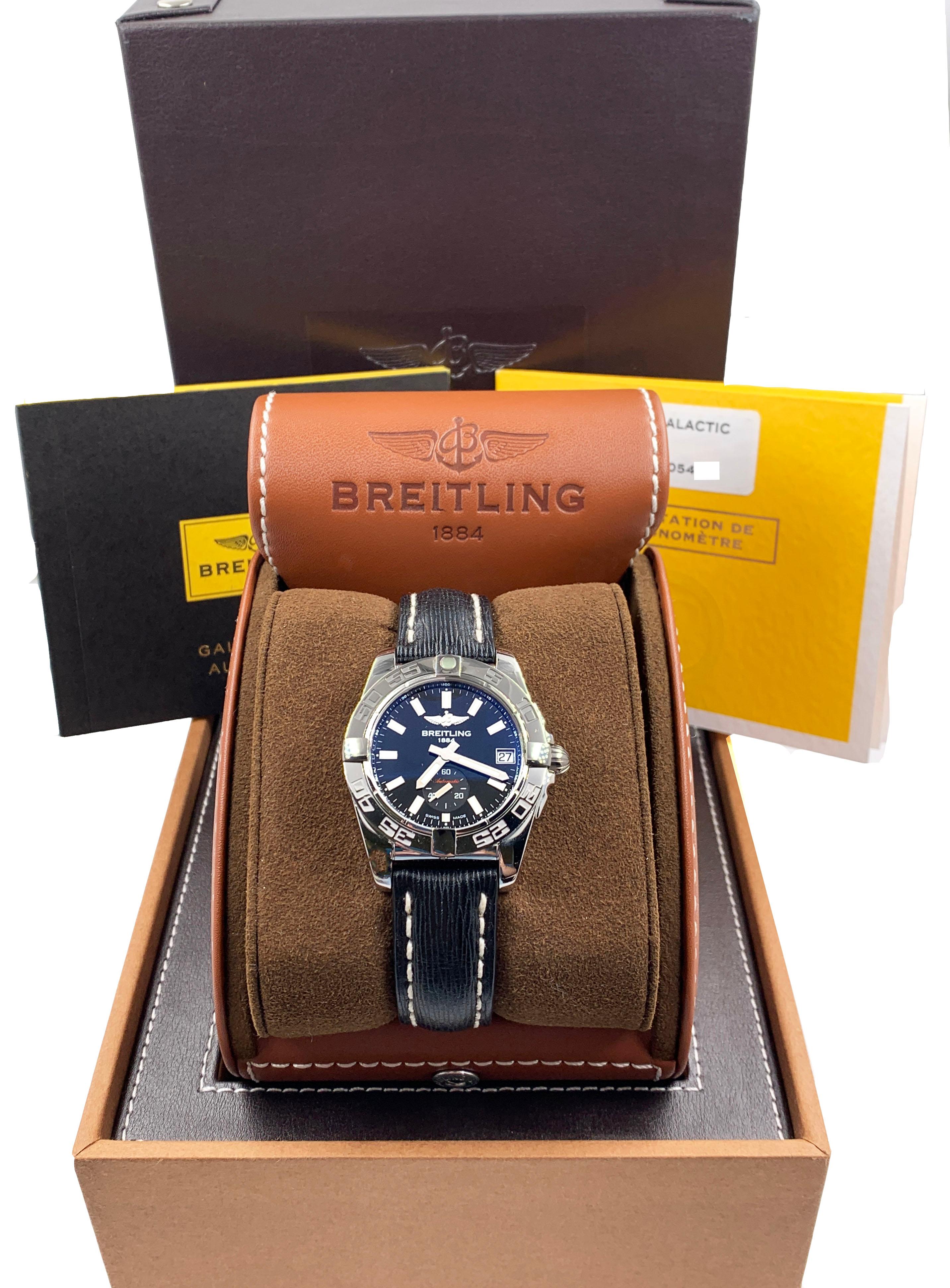 Breitling A3733012 Galactic Black Dial Stainless Bezel Leather Band Box Papers 5