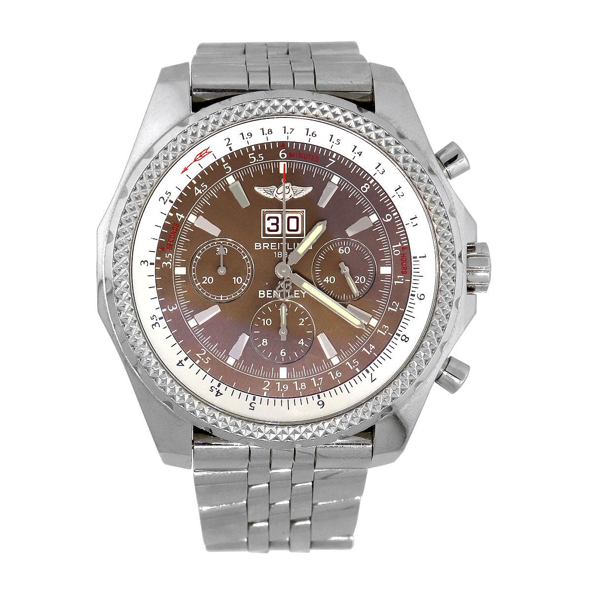 Brand: Breitling
MPN: A44362
Model: Bentley
Case Material: Stainless Steel
Case Diameter: 49mm
Crystal: Sapphire
Bezel: Stainless steel bidirectional rotating bezel.
Dial: Bronze dial. Luminescent stainless steel outlined hands and hour markers.