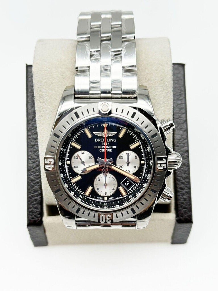 Breitling AB0115 Chronomat 44 B01 Black Dial Stainless Box Paper 2014 For  Sale at 1stDibs | breitling modele depose 1884 price, breitling chronomat  44 b01, breitling ab0420