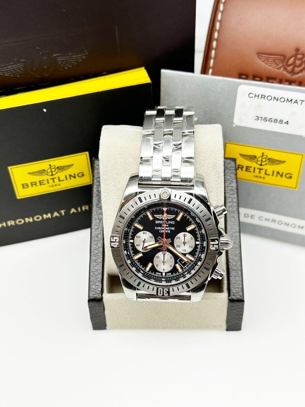 Men's Breitling AB0115 Chronomat 44 B01 Black Dial Stainless Box Paper 2014 For Sale