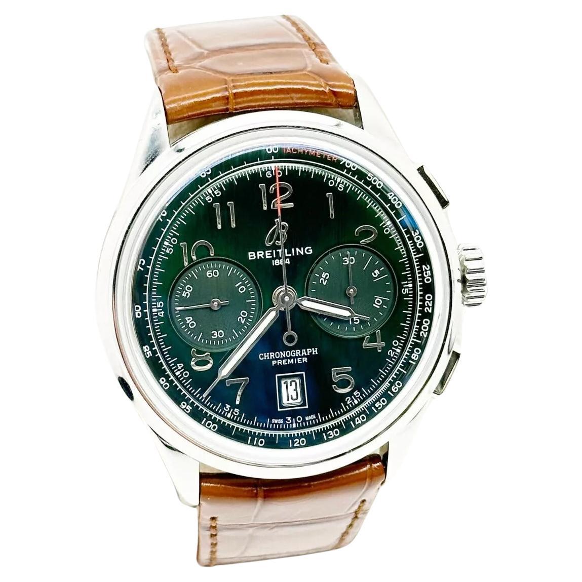 Breitling AB0145 Premier B01 Chronograph Green Dial Stainless Box Paper 2023 For Sale