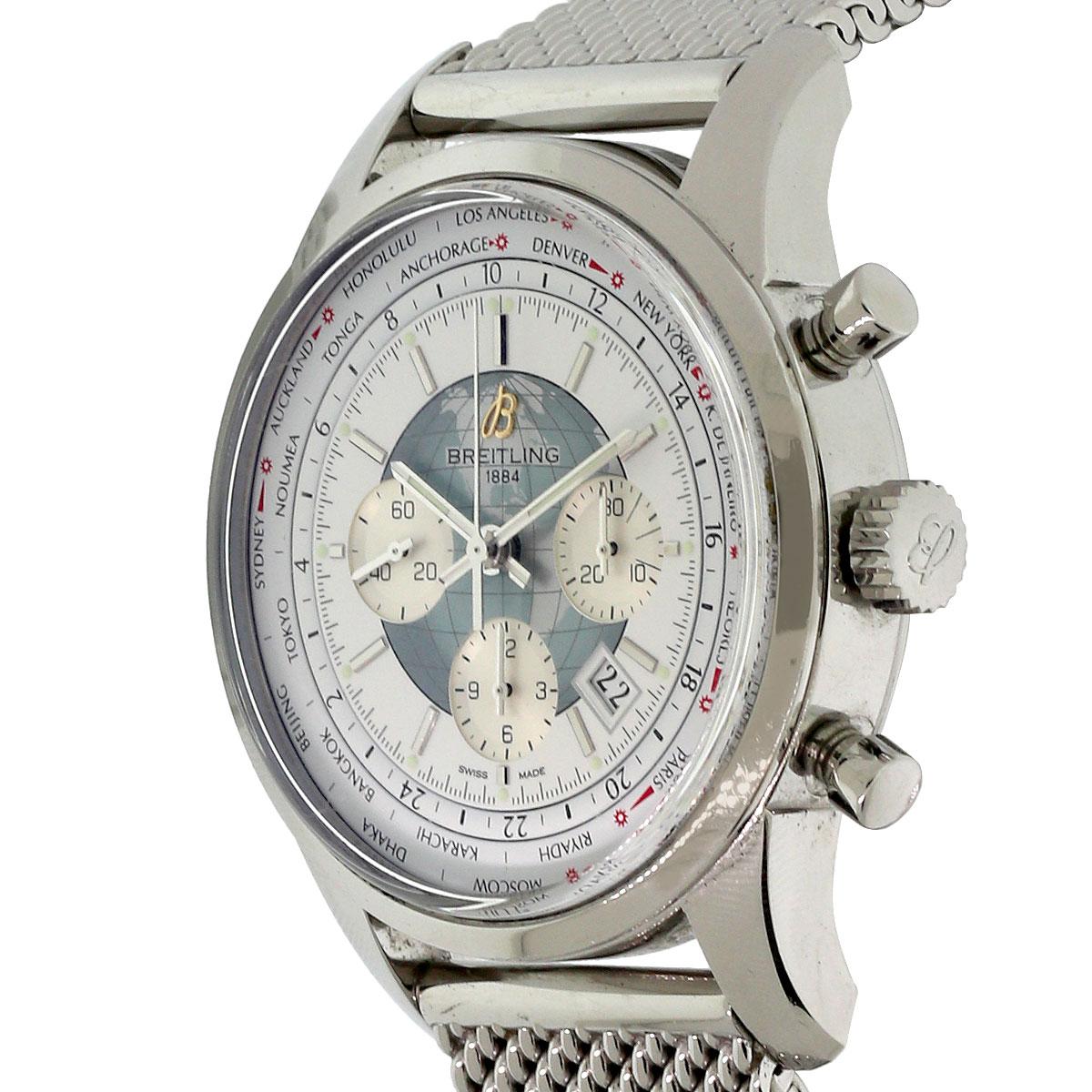 Breitling AB0510 Transocean Unitime Weiß Globus Zifferblatt Uhr auf Lager im Zustand „Hervorragend“ in Boca Raton, FL
