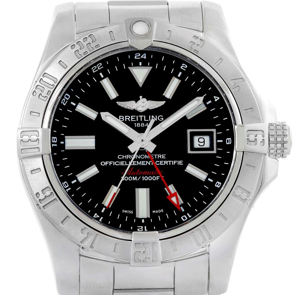Breitling Aeromarine Avenger II GMT Black Dial Watch A32390 Papers