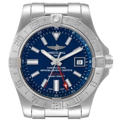 Used Breitling Aeromarine Avenger II GMT Blue Dial Mens Watch A32390 Box Papers