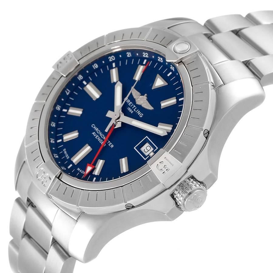 Men's Breitling Aeromarine Avenger II GMT Blue Dial Steel Mens Watch A32395 Box Card
