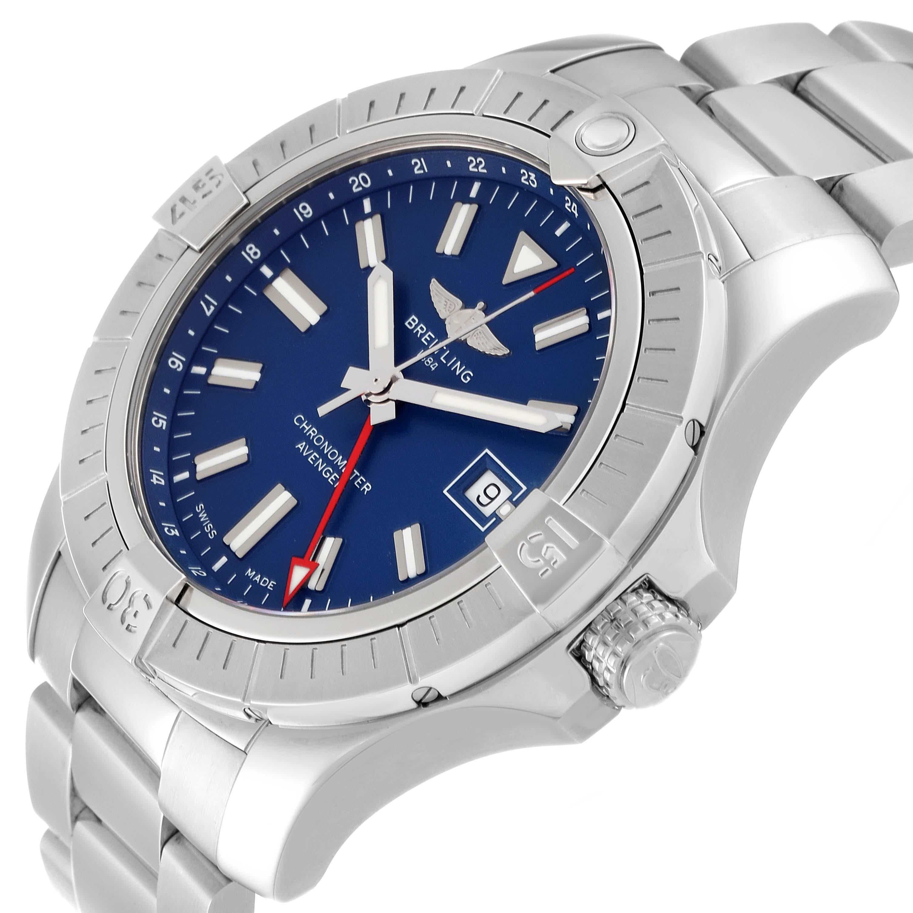 Breitling Aeromarine Avenger II GMT Blue Dial Steel Mens Watch A32395 Box Card For Sale 1