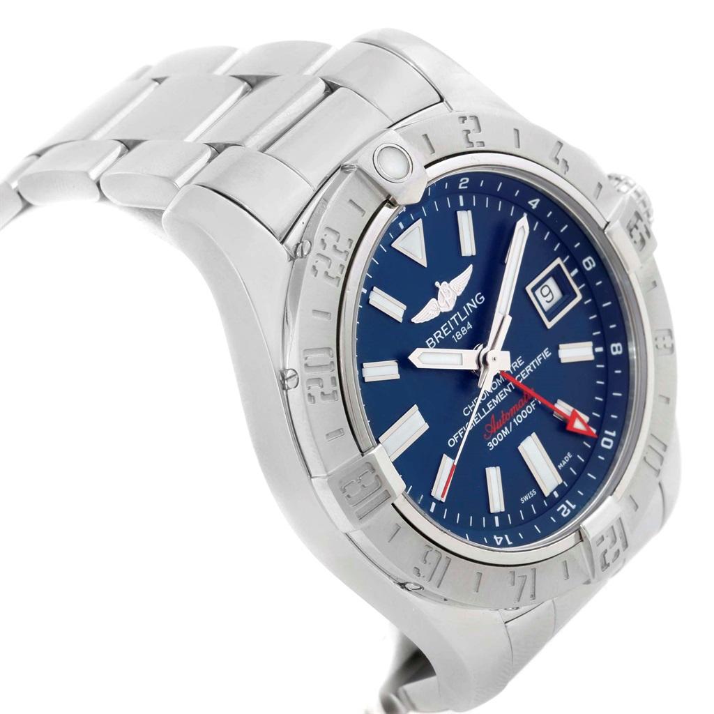 Breitling Aeromarine Avenger II GMT Blue Dial Watch A32390 Box In Excellent Condition In Atlanta, GA