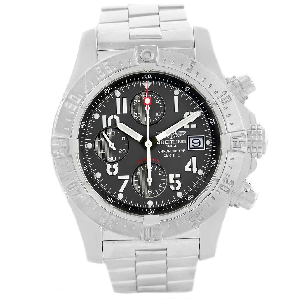 Breitling Aeromarine Avenger Skyland Grey Dial Mens Watch A13380. Automatic movement. Chronograph function. Stainless steel case 45 mm in diameter with screwed-down crown and pushers. Stainless steel unidirectional rotating bezel. 0-60 elapsed-time.