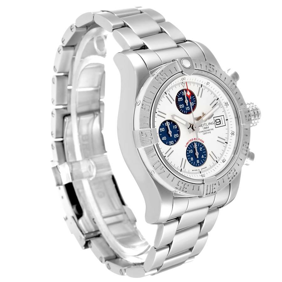 Breitling Aeromarine Super Avenger White Dial Steel Mens Watch A13381 In Excellent Condition For Sale In Atlanta, GA