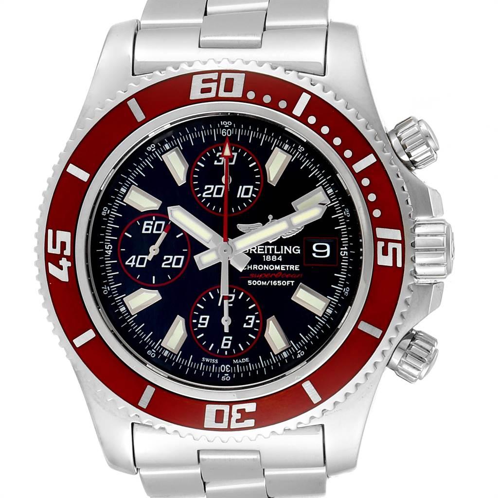 Breitling Aeromarine SuperOcean II Red Bezel Limited Edition Watch A13341. Authomatic self-winding chronograph movement. Stainless steel case 44.0 mm in diameter. Unidirectional revolving bezel with red ion-plated top ring. Scratch resistant