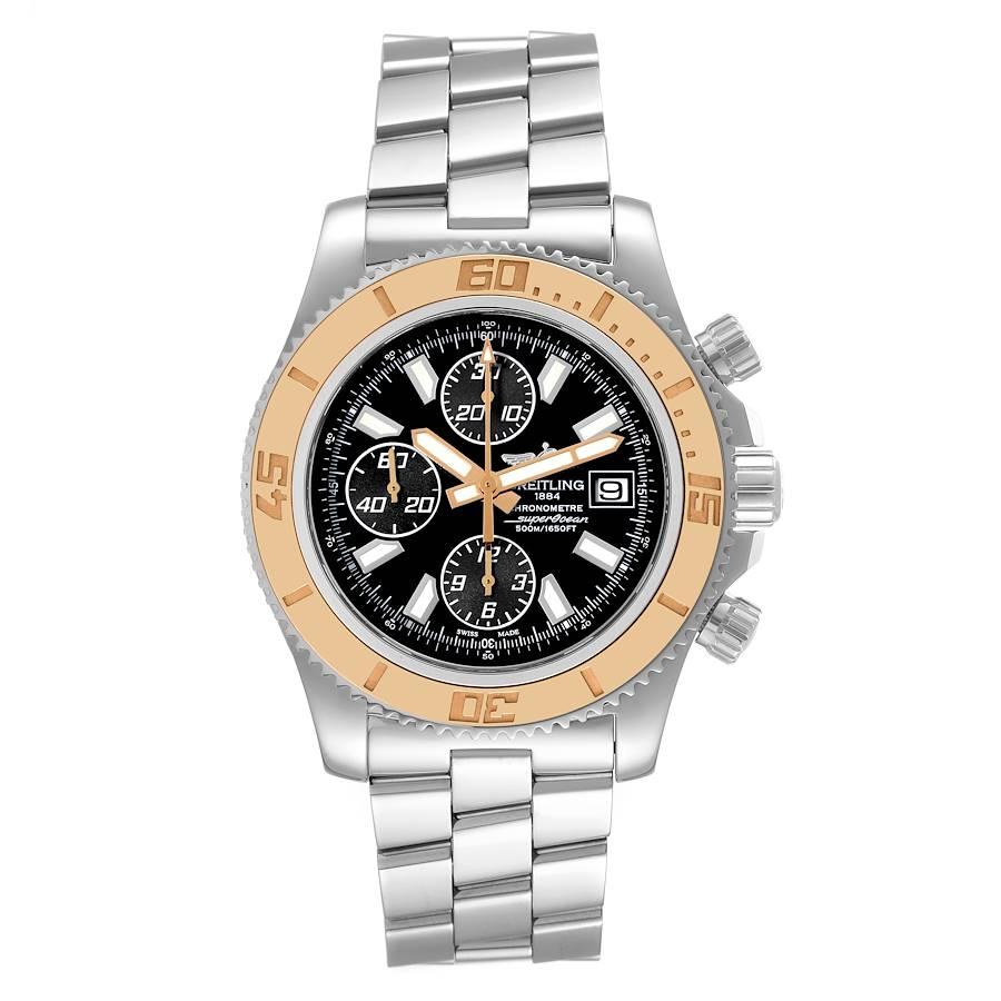 Breitling Aeromarine SuperOcean II Stahl Rose Gold Uhr C13341 Box-Karte. Automatisches Uhrwerk mit Selbstaufzug. Gehäuse aus Edelstahl mit einem Durchmesser von 44,0 mm. Drehbare Lünette aus 18 Karat Roségold. Kratzfestes Saphirglas. Abyss schwarzes