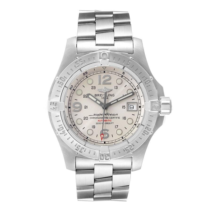 Breitling Aeromarine Superocean Steelfish Silver Dial Mens Watch A17390. Authomatic self-winding movement. Stainless steel case 44.0 mm in diameter. Stainless steel screwed-down crown. Stainless steel unidirectional revolving bezel. 0-60