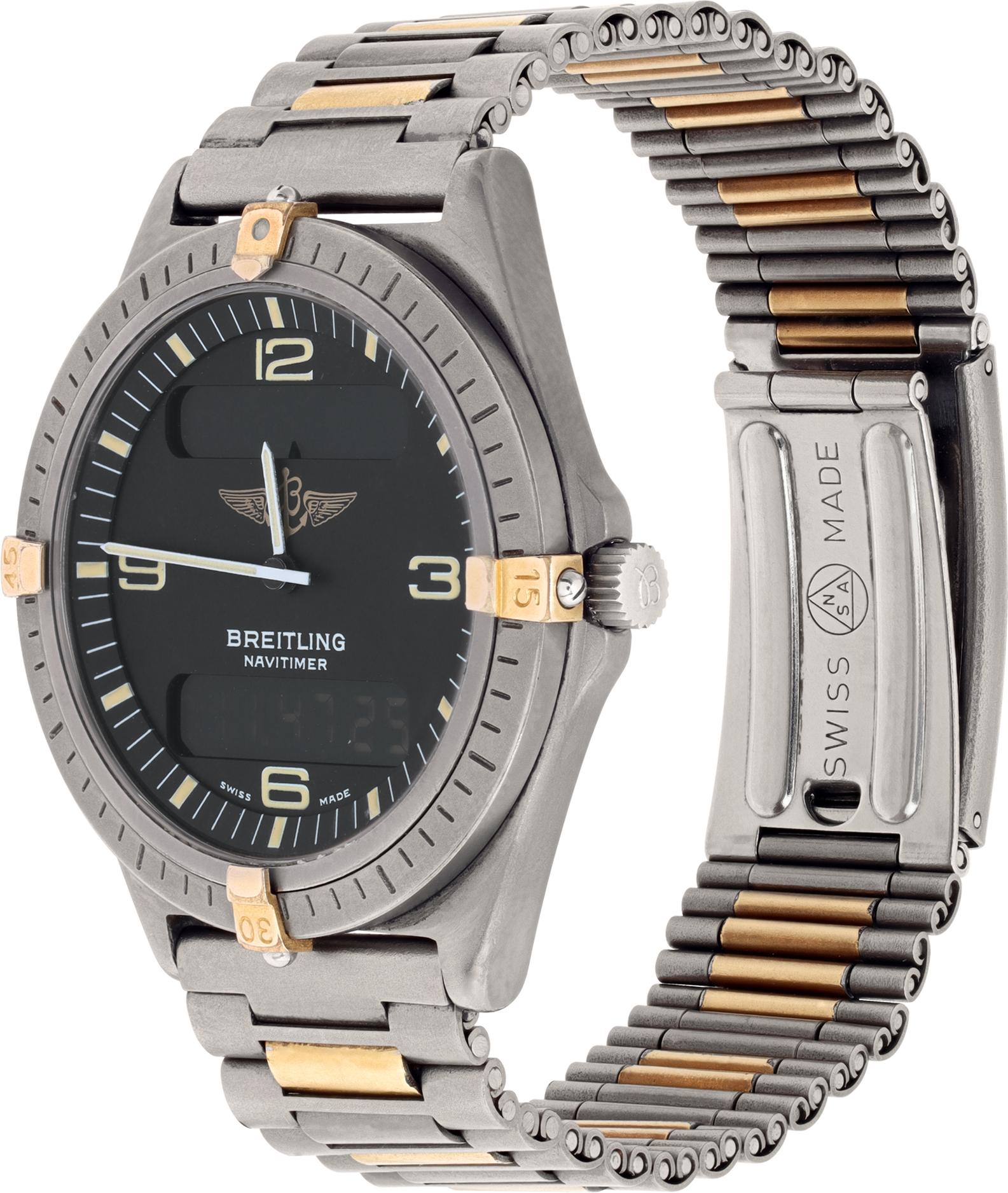 Breitling Aerospace Navitimer in 18k e titanio. Quarzo con display digitale multifunzione Dimensioni della cassa 40 mm. Rif. 20048. Ottimo orologio Breitling usato.

 Orologio Breitling Aerospace 20048 sportivo, usato, con bracciale in titanio e 18k