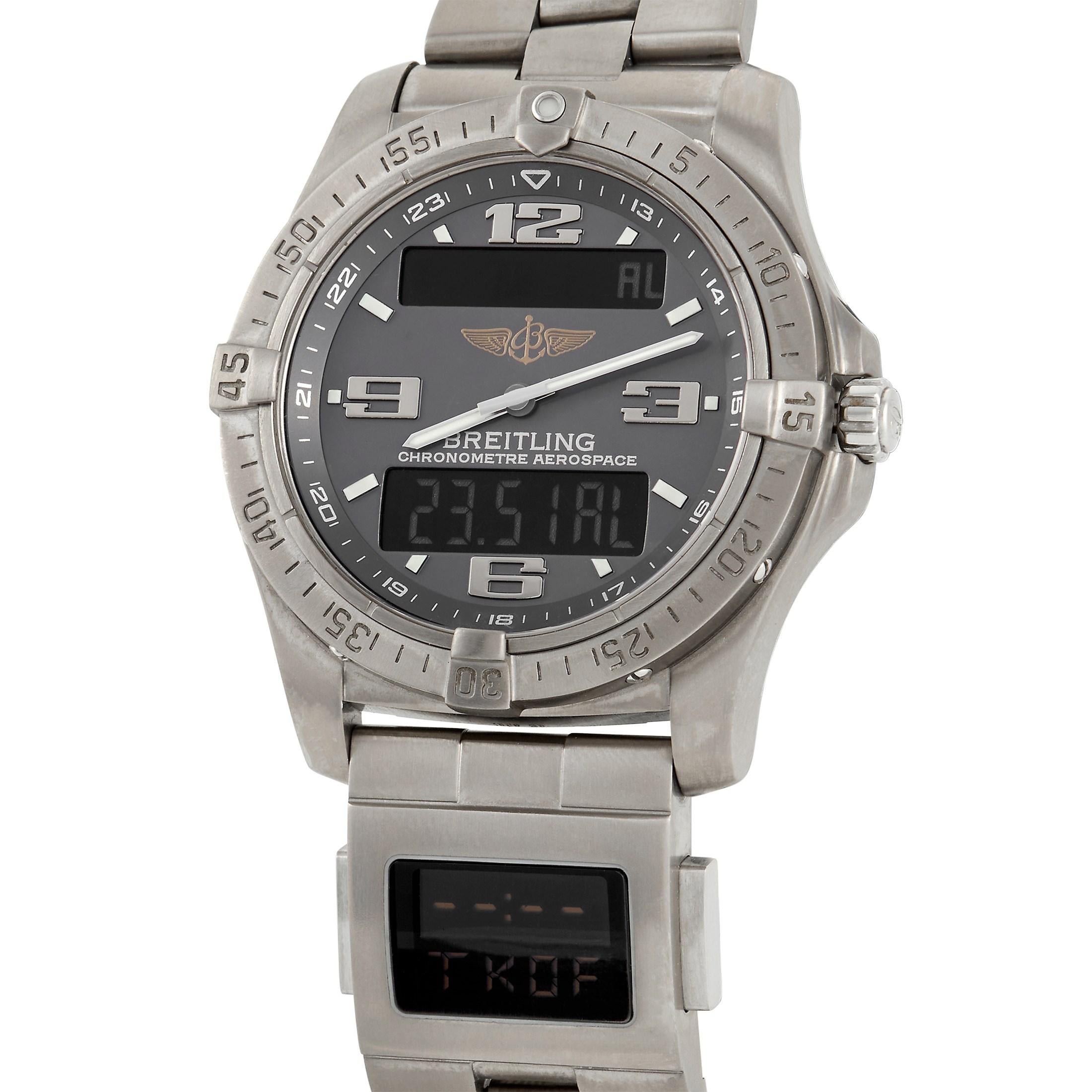 This Aerospace Advantage Co-Pilot Watch from Breitling is perfect for private and professional pilots who demand more from their wristwatch than simply telling the time and date. Designed with SuperQuartz movement and a titanium case, the Aerospace