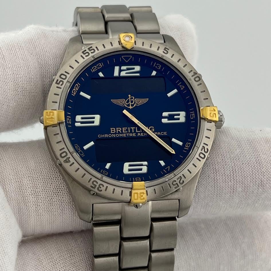 Breitling Luft-und Raumfahrt F75362 40mm blau Zifferblatt Titan Box Papiere Herren im Angebot