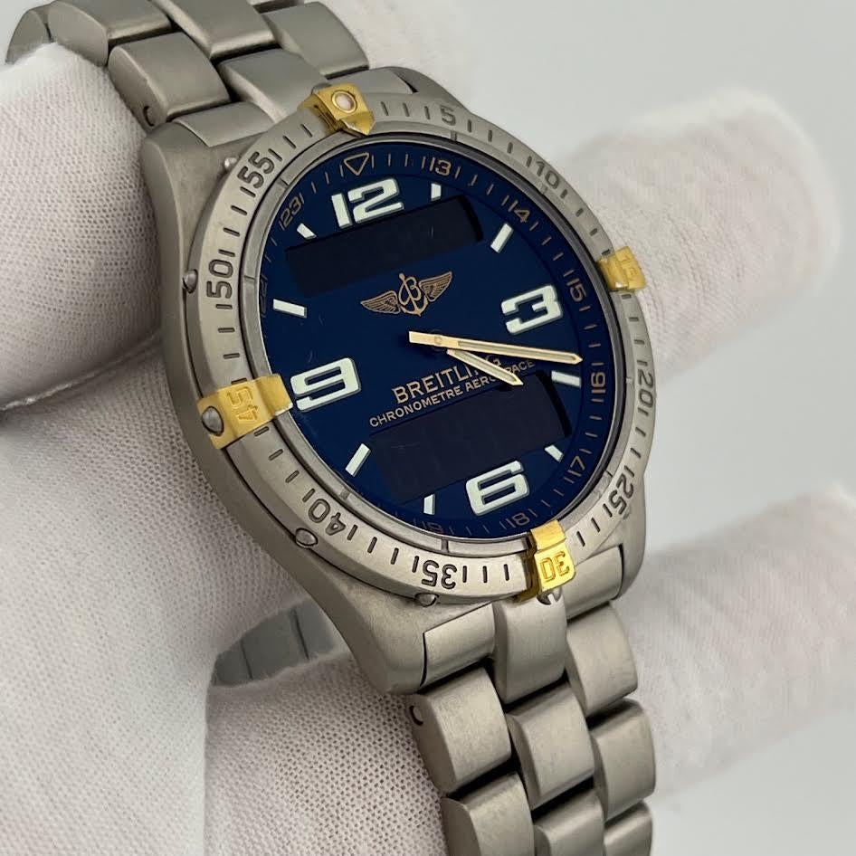 Breitling Luft-und Raumfahrt F75362 40mm blau Zifferblatt Titan Box Papiere im Angebot 4