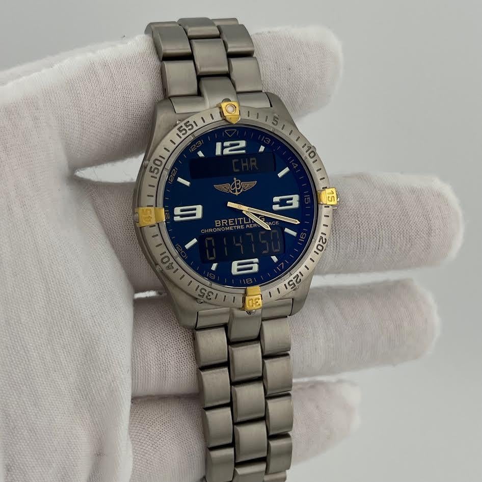 Breitling Luft-und Raumfahrt F75362 40mm blau Zifferblatt Titan Box Papiere im Angebot 5