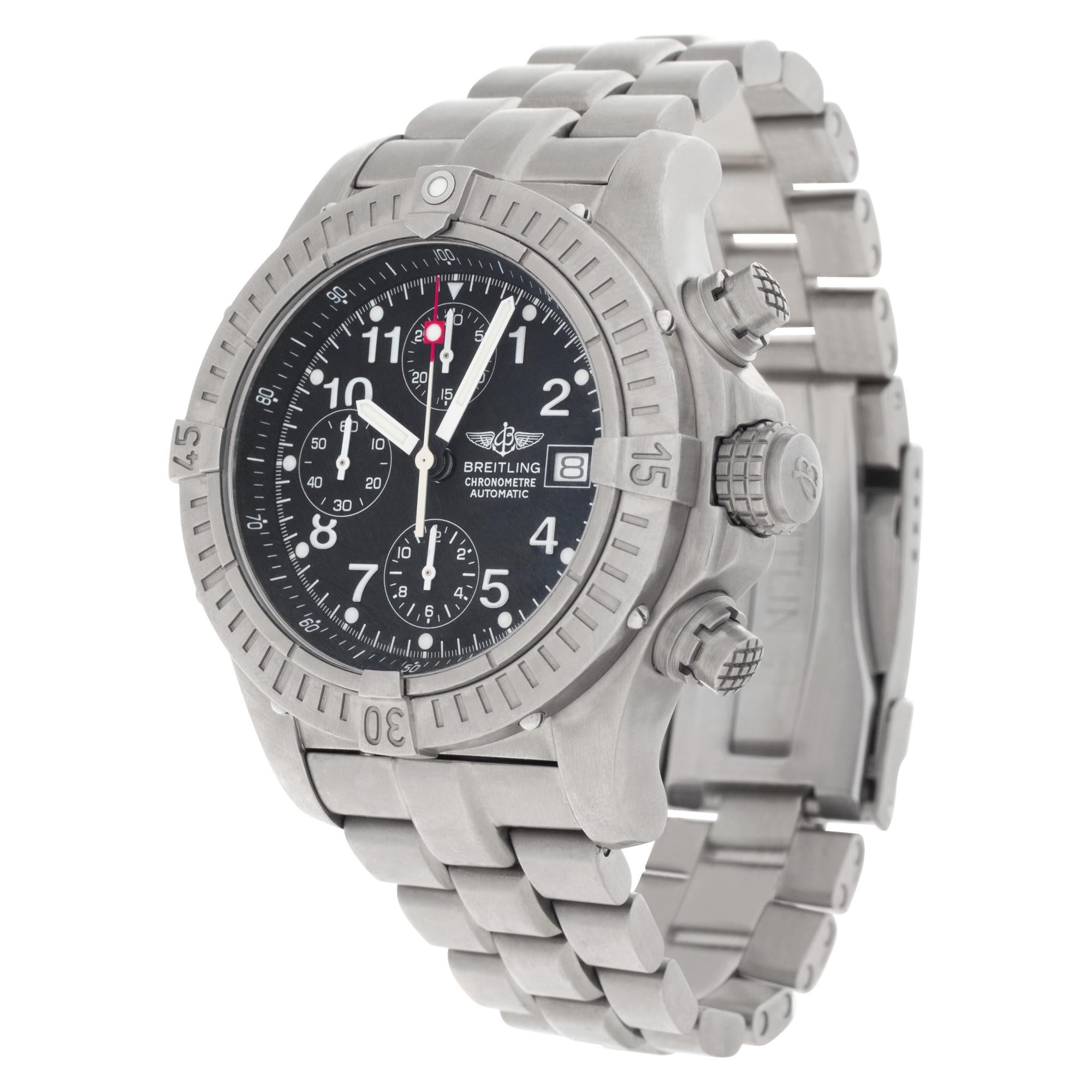 Breitling Chrono Avenger in titanium. Automatic with subseconds, date and chronograph. 44 mm case size. With original chronometer certificate. Ref E13360. Circa 2000s. Fine Pre-owned Breitling Watch.

Certified preowned Sport Breitling Avenger