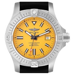 Used Breitling Avenger Seawolf Yellow Dial Steel Mens Watch A17319 Box Card