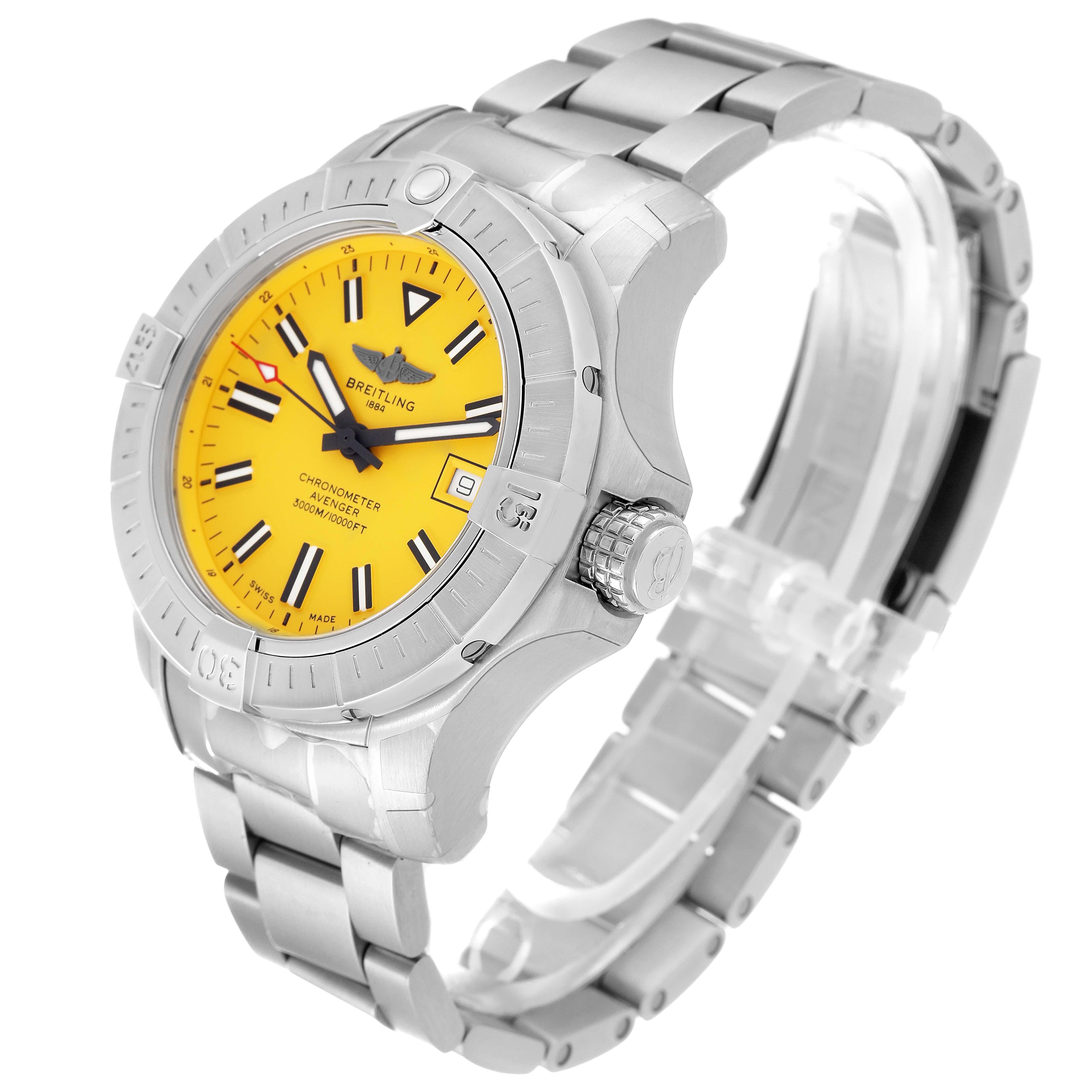 Breitling Avenger 45 Seawolf Yellow Dial Steel Mens Watch A17319 Unworn For Sale 2