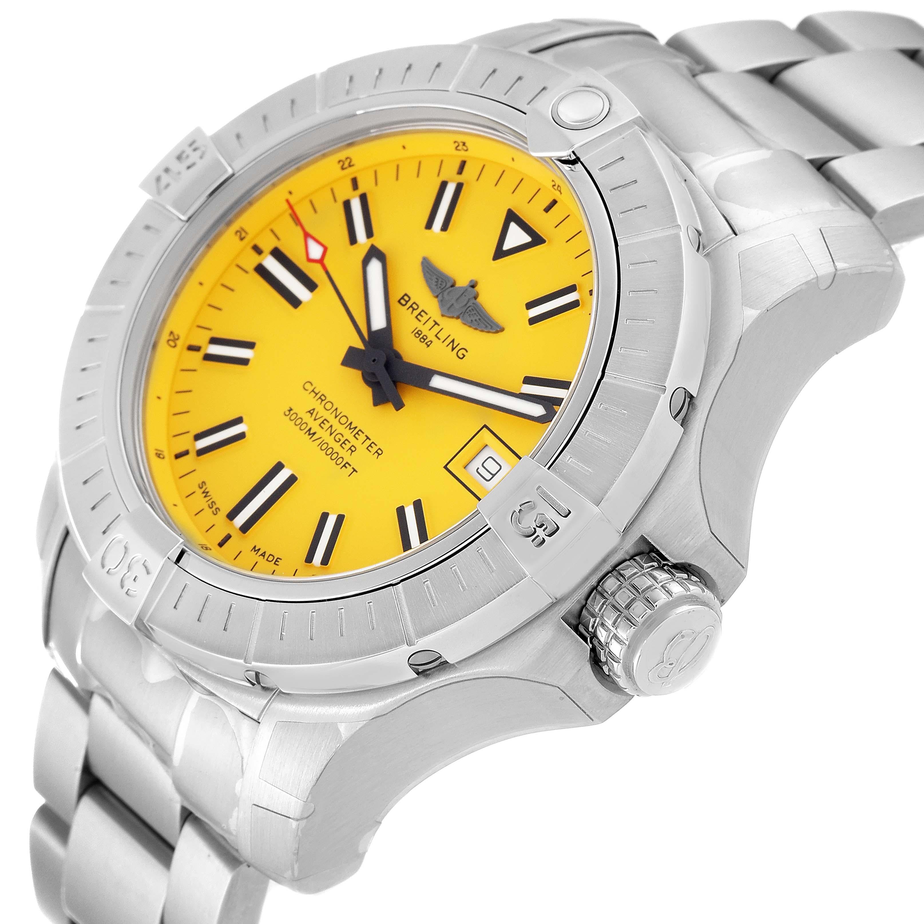 Breitling Avenger 45 Seawolf Yellow Dial Steel Mens Watch A17319 Unworn For Sale 3