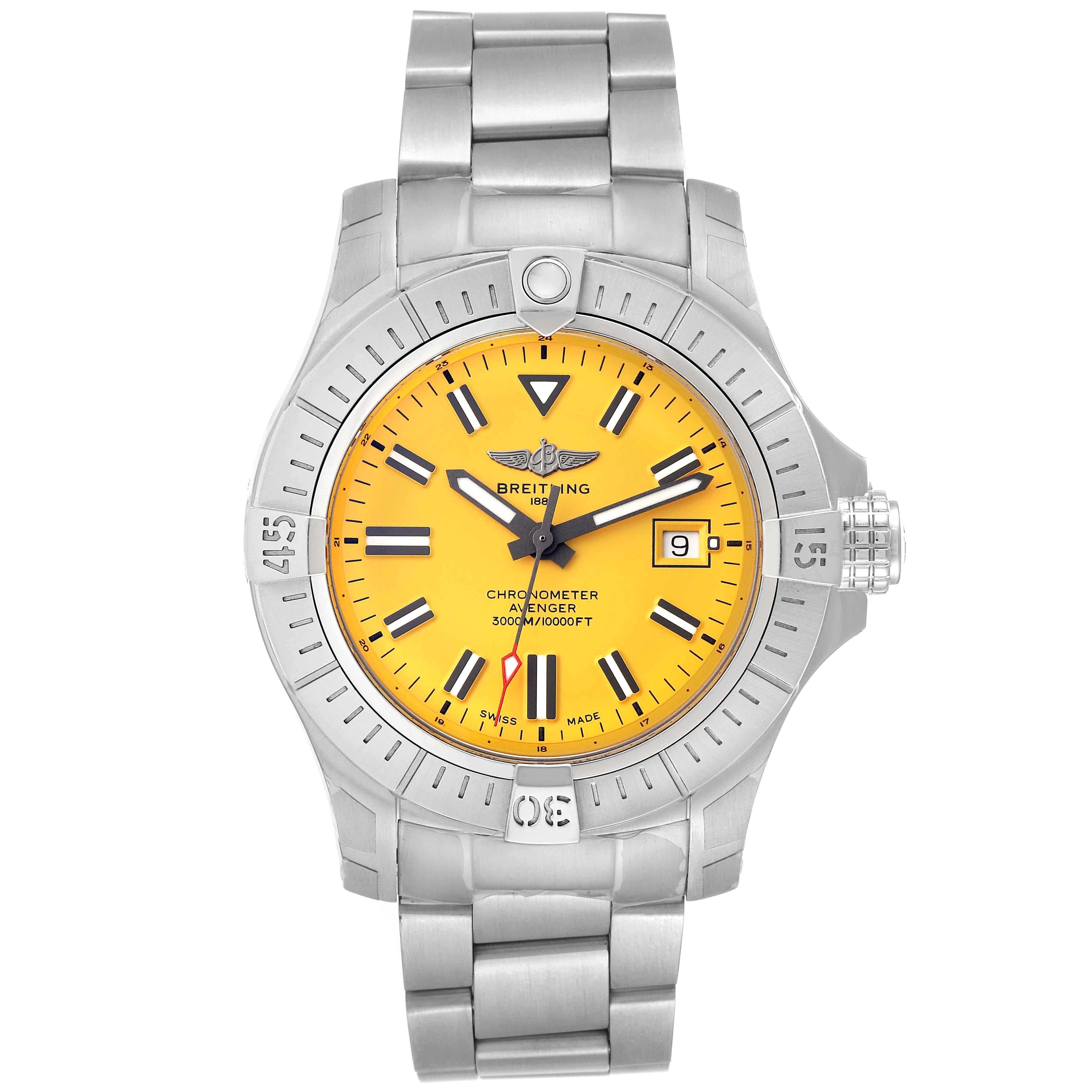 Breitling Avenger 45 Seawolf Yellow Dial Steel Mens Watch A17319 Unworn For Sale 5