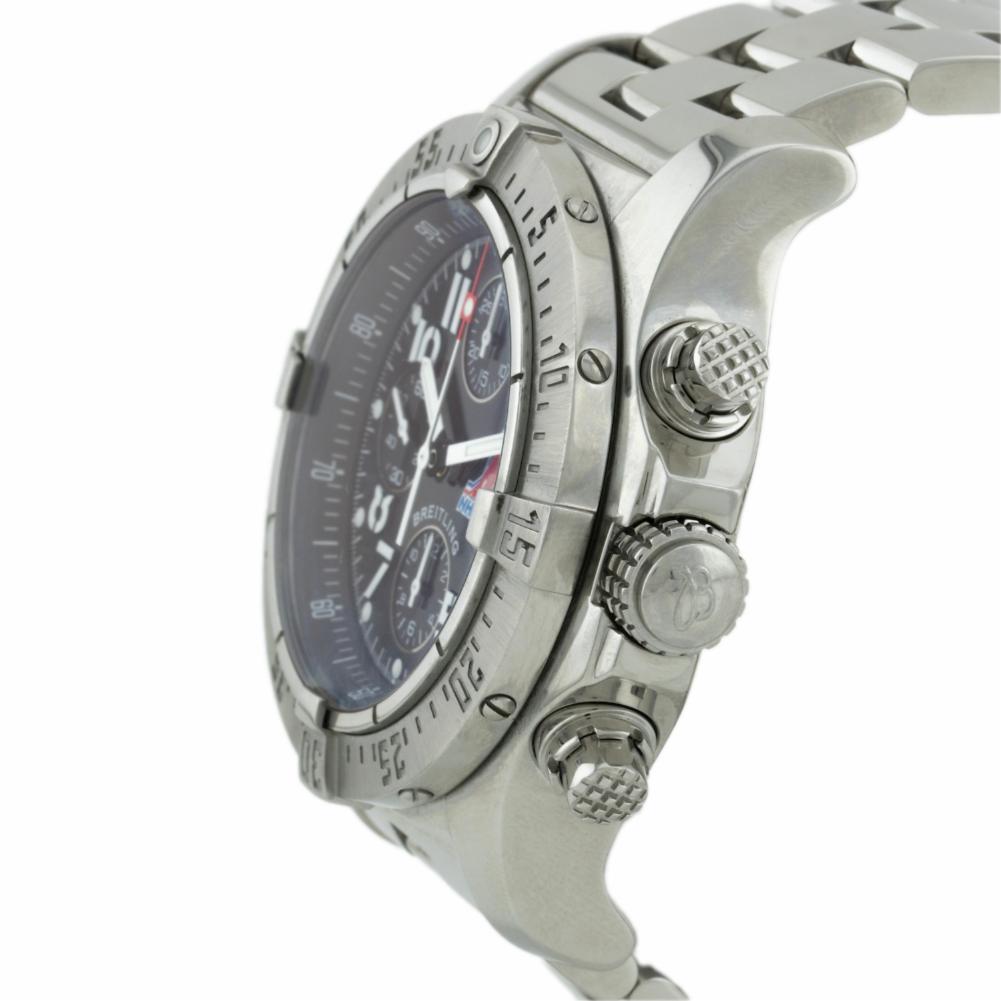 Breitling Avenger Reference #:A13380. Pre-Owned Breitling Super Avenger NHL, Reference: A13370, Year: 2000*.  48mm Steel Case, Steel Bezel, Black Dial, Steel  Bracelet with Deployment Buckle.  Automatic Movement, Function(s): Chronograph.  Box not
