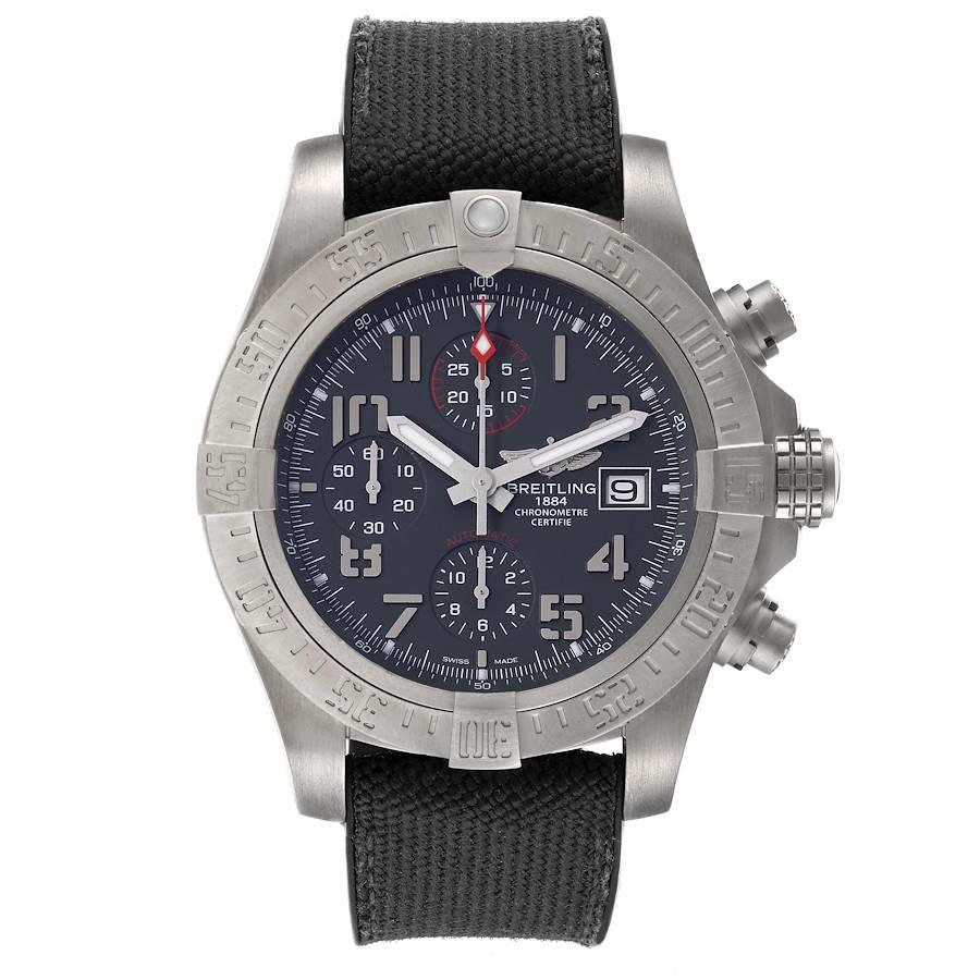 Breitling Avenger Bandit Grey Dial Titanium Chronograph Watch E13383. Automatic self-winding movement. Chronograph function. Titanium case 45 mm in diameter with pushers and screwed-down crown. Titanium unidirectional rotating bezel. 0-60