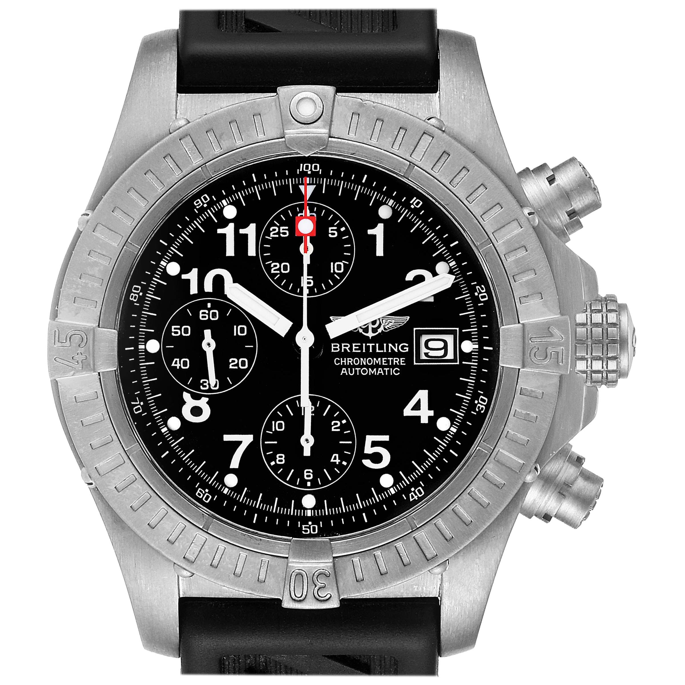 Breitling Avenger Black Dial Chronograph Titanium Watch E13360 Box For Sale