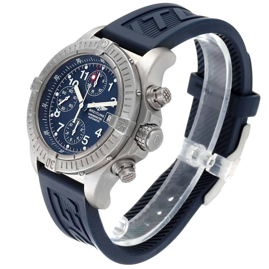 Men's Breitling Avenger Blue Dial Chronograph Titanium Watch E13360 For Sale