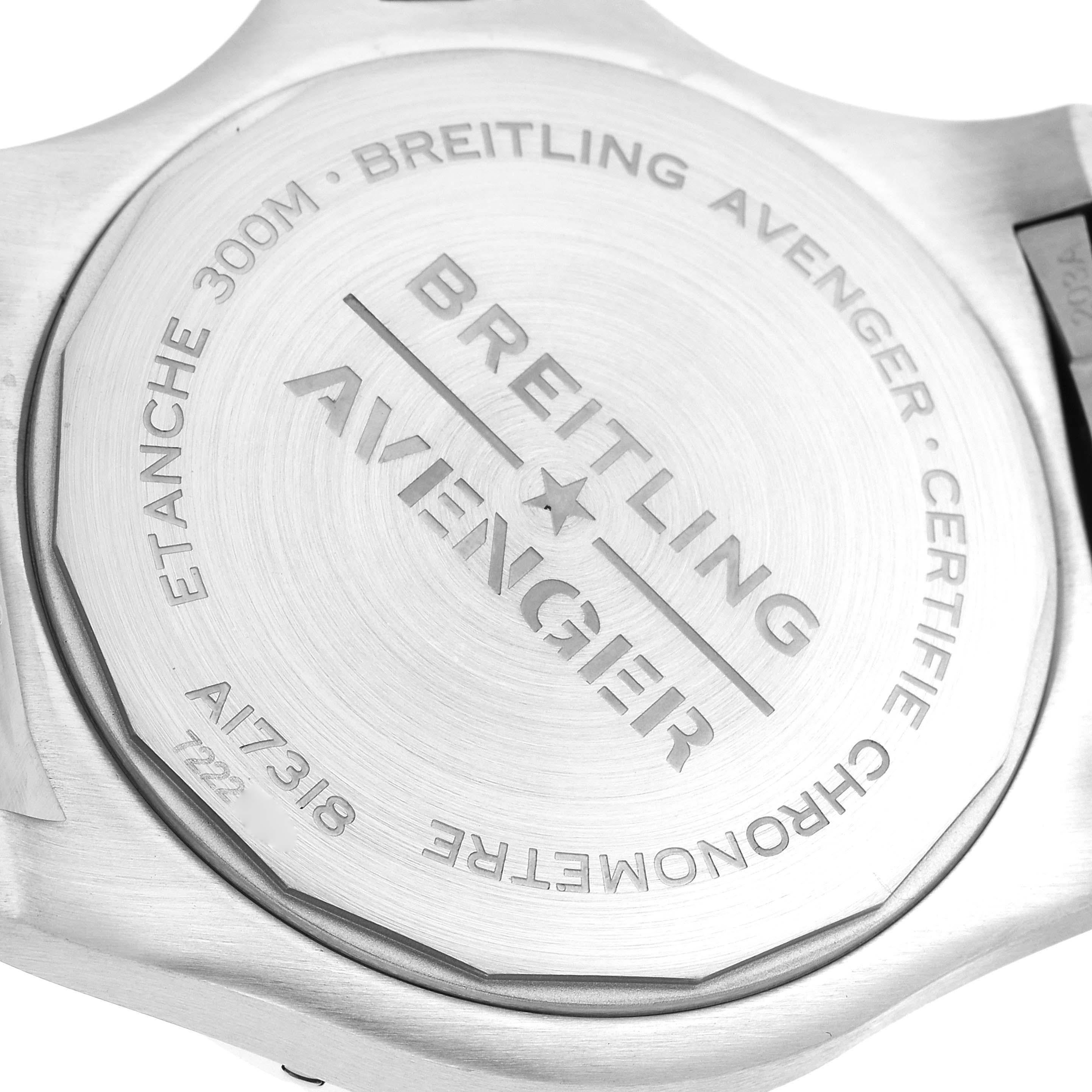 Breitling Avenger Blue Dial Stainless Steel Mens Watch A17318 Box Card For Sale 2