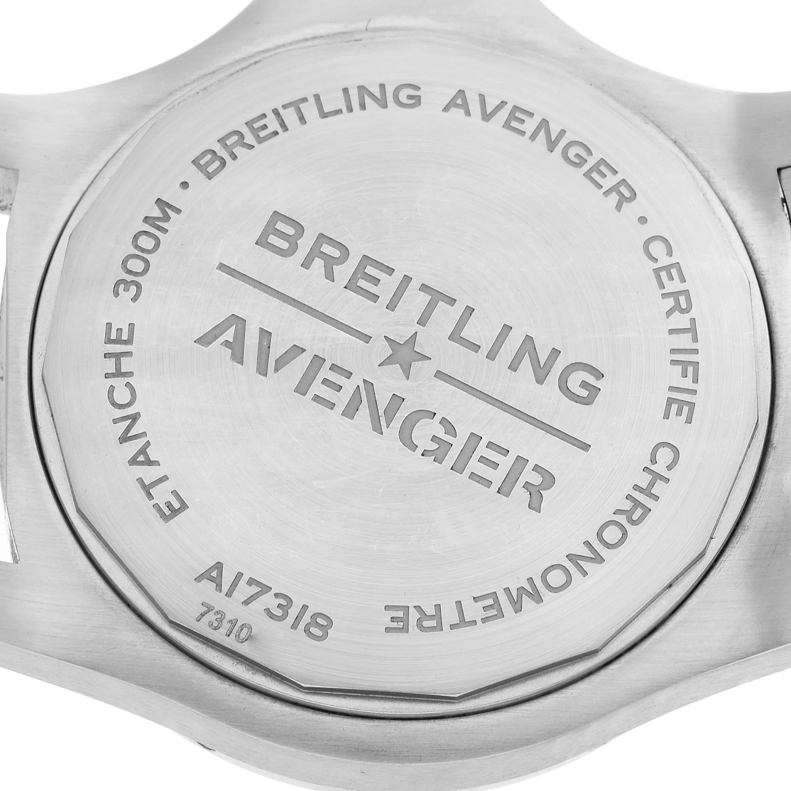 Breitling Avenger Blue Dial Stainless Steel Mens Watch A17318 Box Card For Sale 3