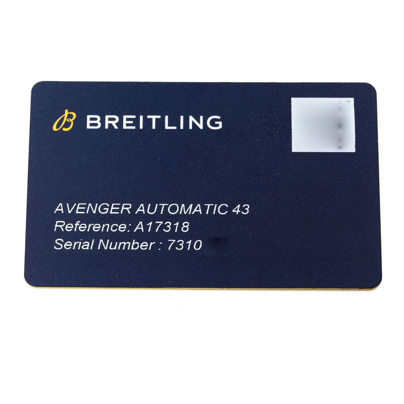 Edelstahl-Herrenuhr A17318 Box Card mit blauem Zifferblatt von Breitling Avenger im Angebot 6