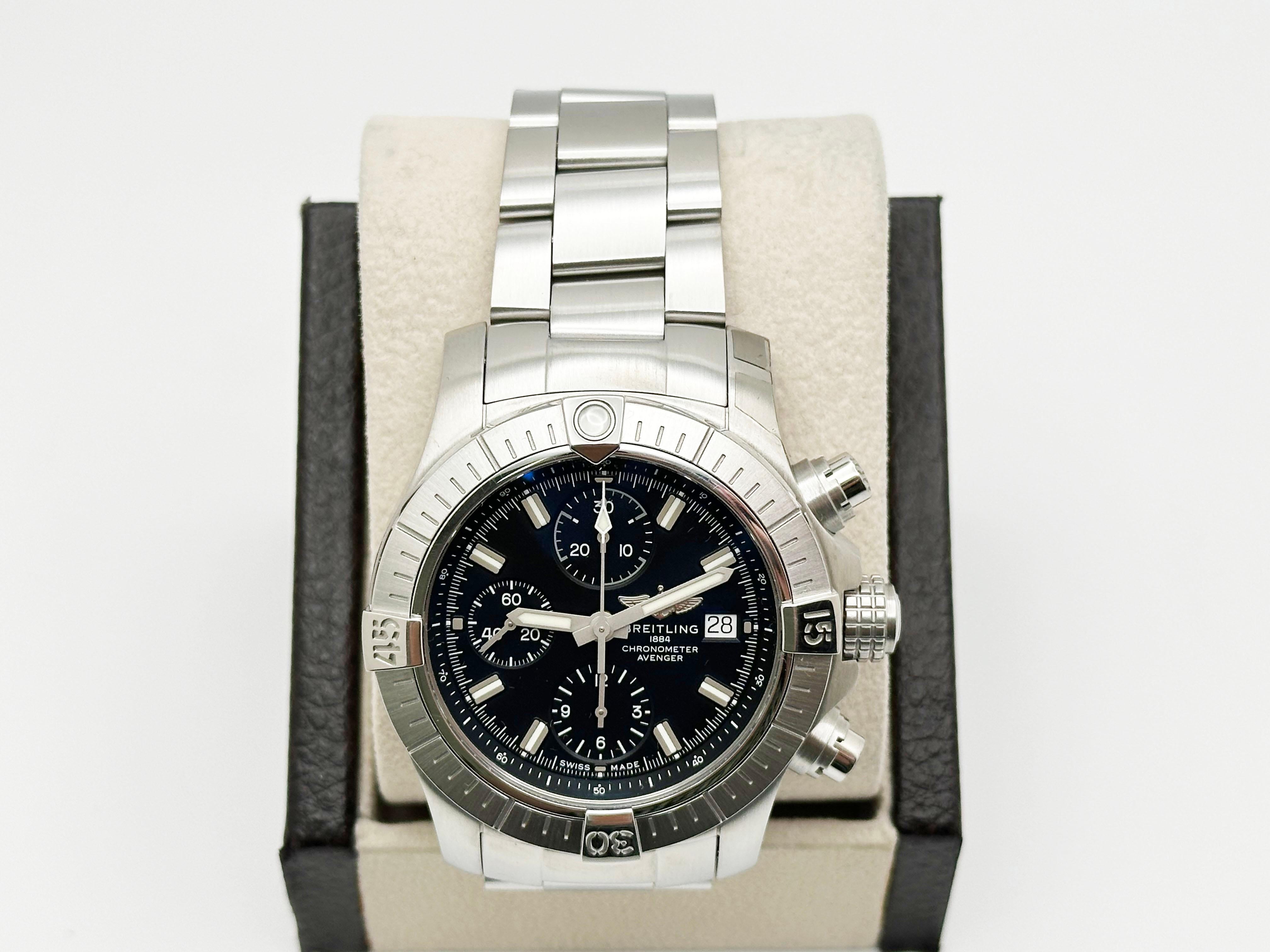 Style Number: A13385



Year: 2021

 

Model: Breitling Avenger 43 

 

Case Material: Stainless Steel 

 

Band: Stainless Steel 

 

Bezel: Stainless Steel 

 

Dial: Black Dial 

 

Face: Sapphire Crystal 

 

Case Size: 43mm 

 

Includes: