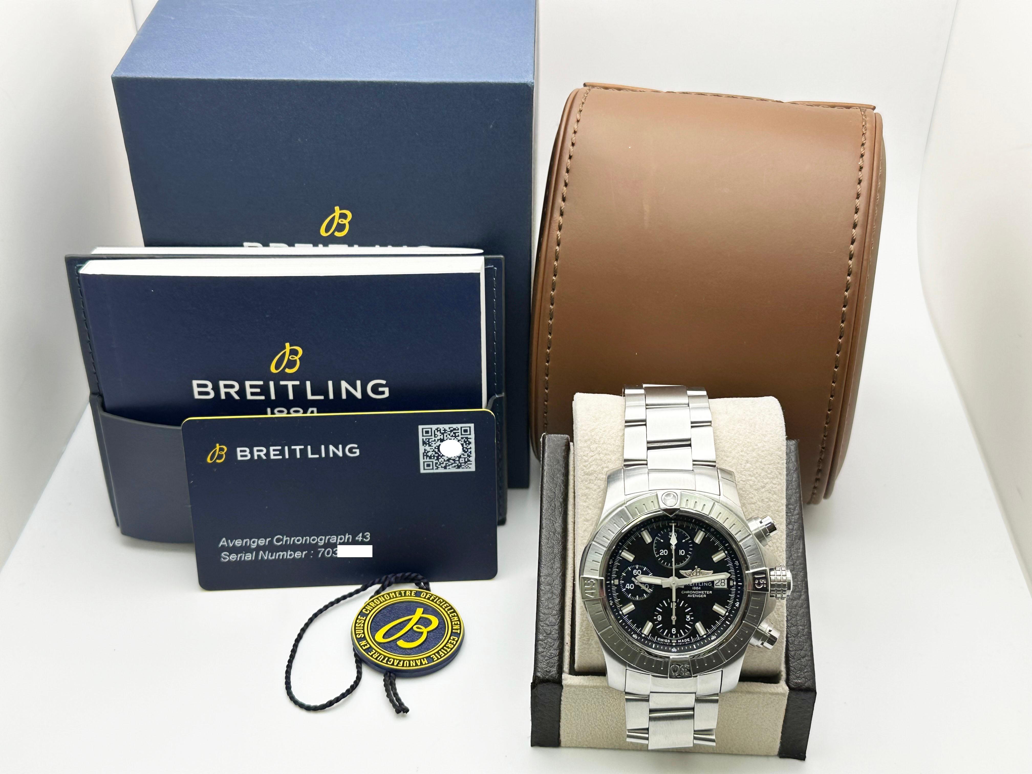 Breitling Avenger Chronograph 43 A13385 Stainless Steel Box Paper For Sale 4