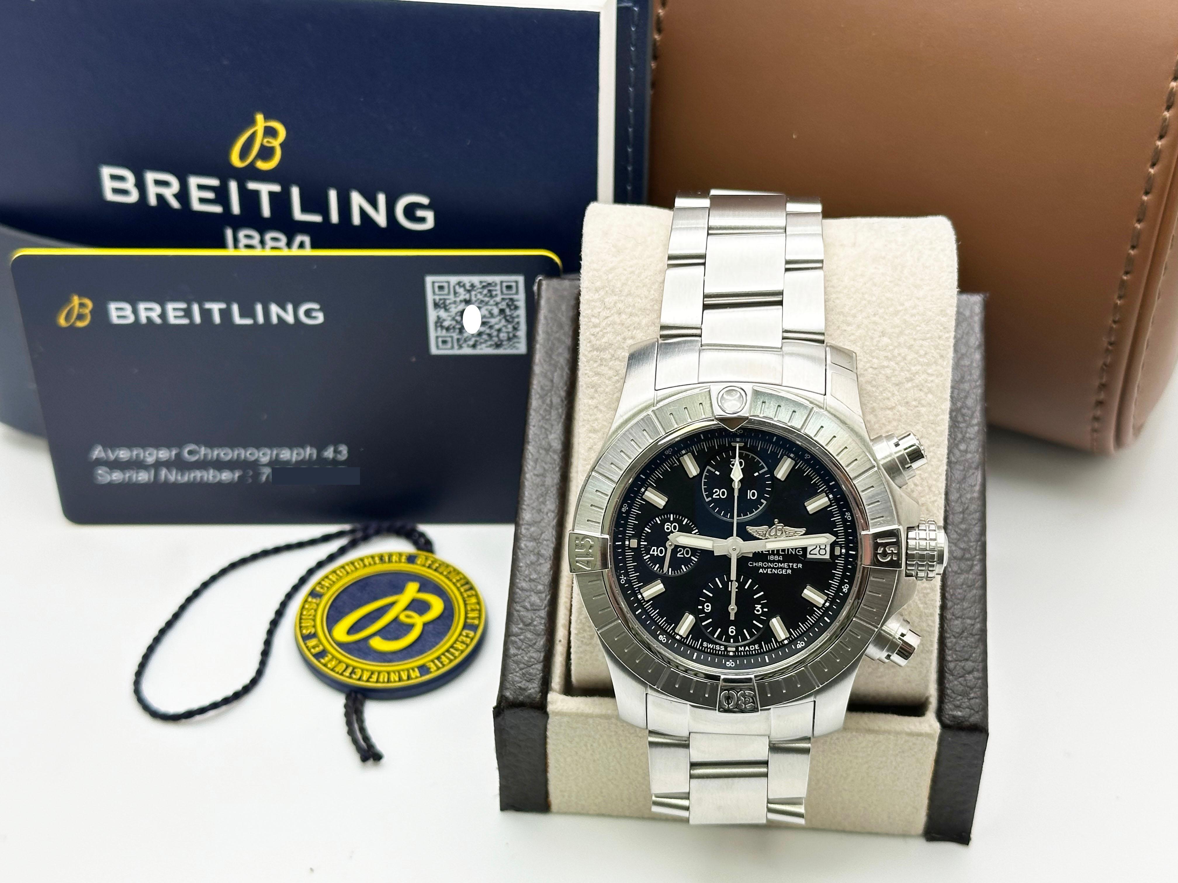 Breitling Avenger Chronograph 43 A13385 Stainless Steel Box Paper For Sale 5