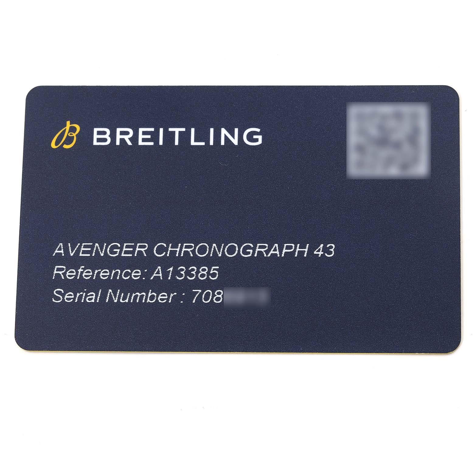 Breitling Avenger Chronograph 43 Stahl-Herrenuhr A13385 Box Card mit schwarzem Zifferblatt 7