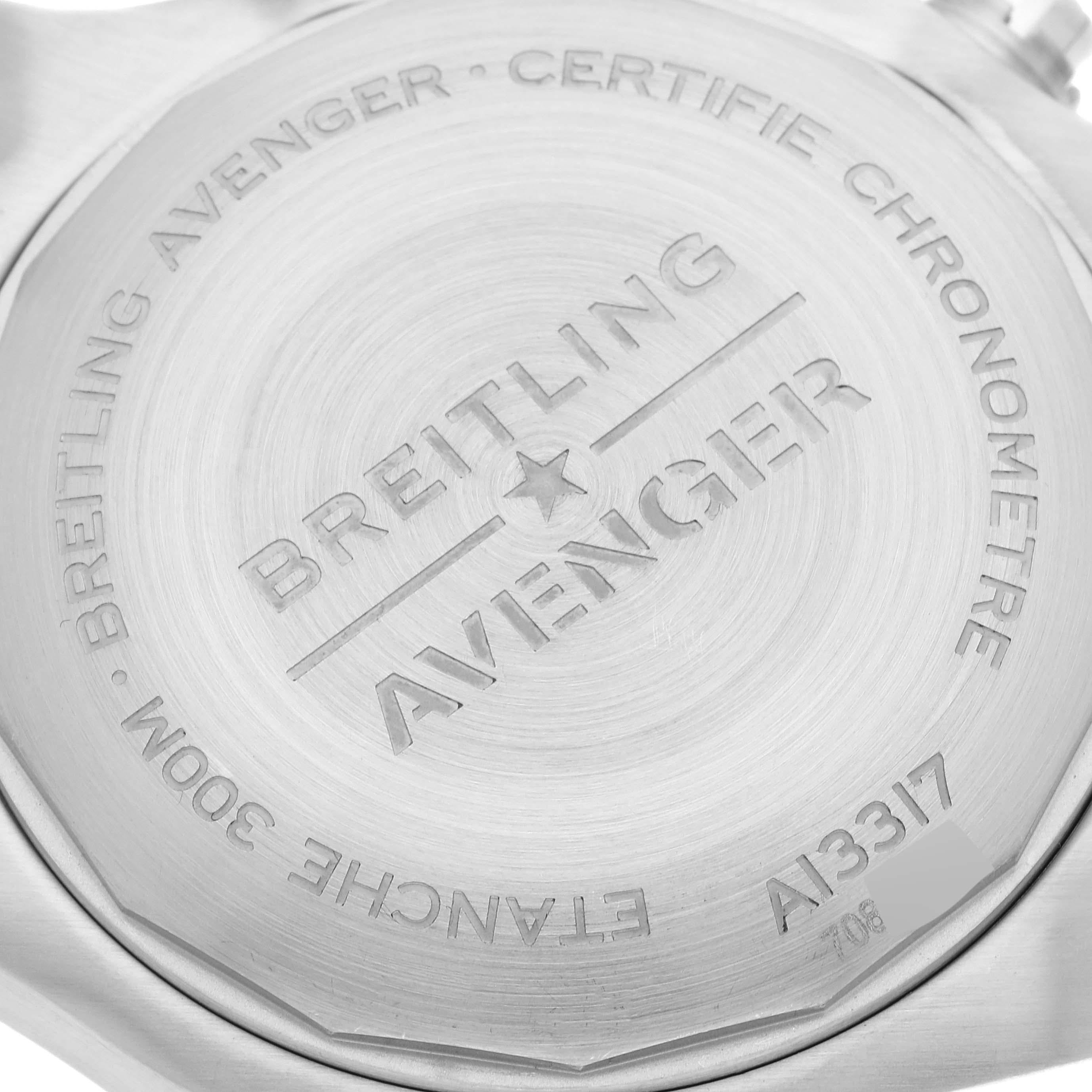 Breitling Avenger Chronograph 45 Black Dial Steel Mens Watch A13317 Box Card For Sale 3