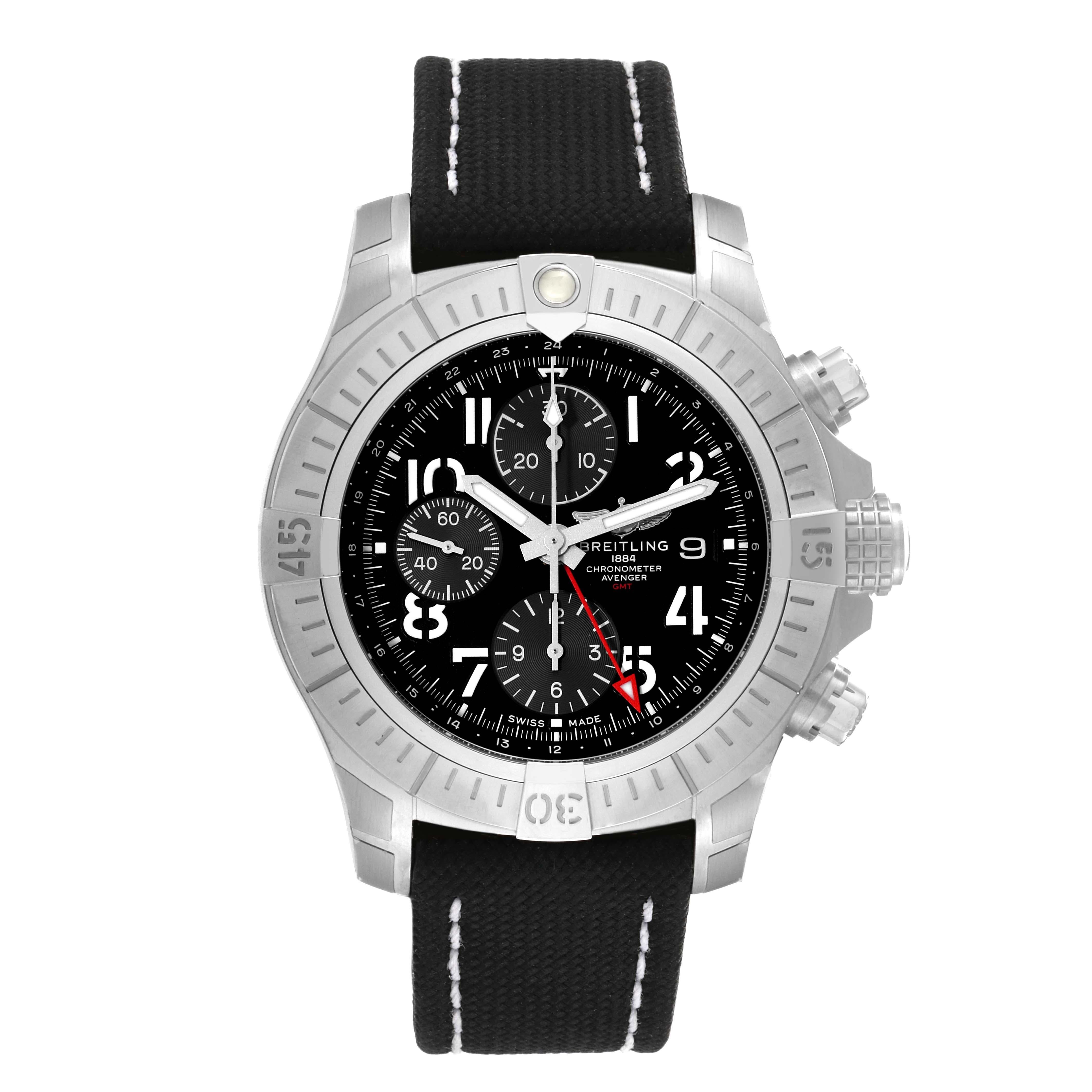 Breitling Avenger Chronograph GMT 45 Steel Mens Watch A24315 Unworn In Excellent Condition In Atlanta, GA