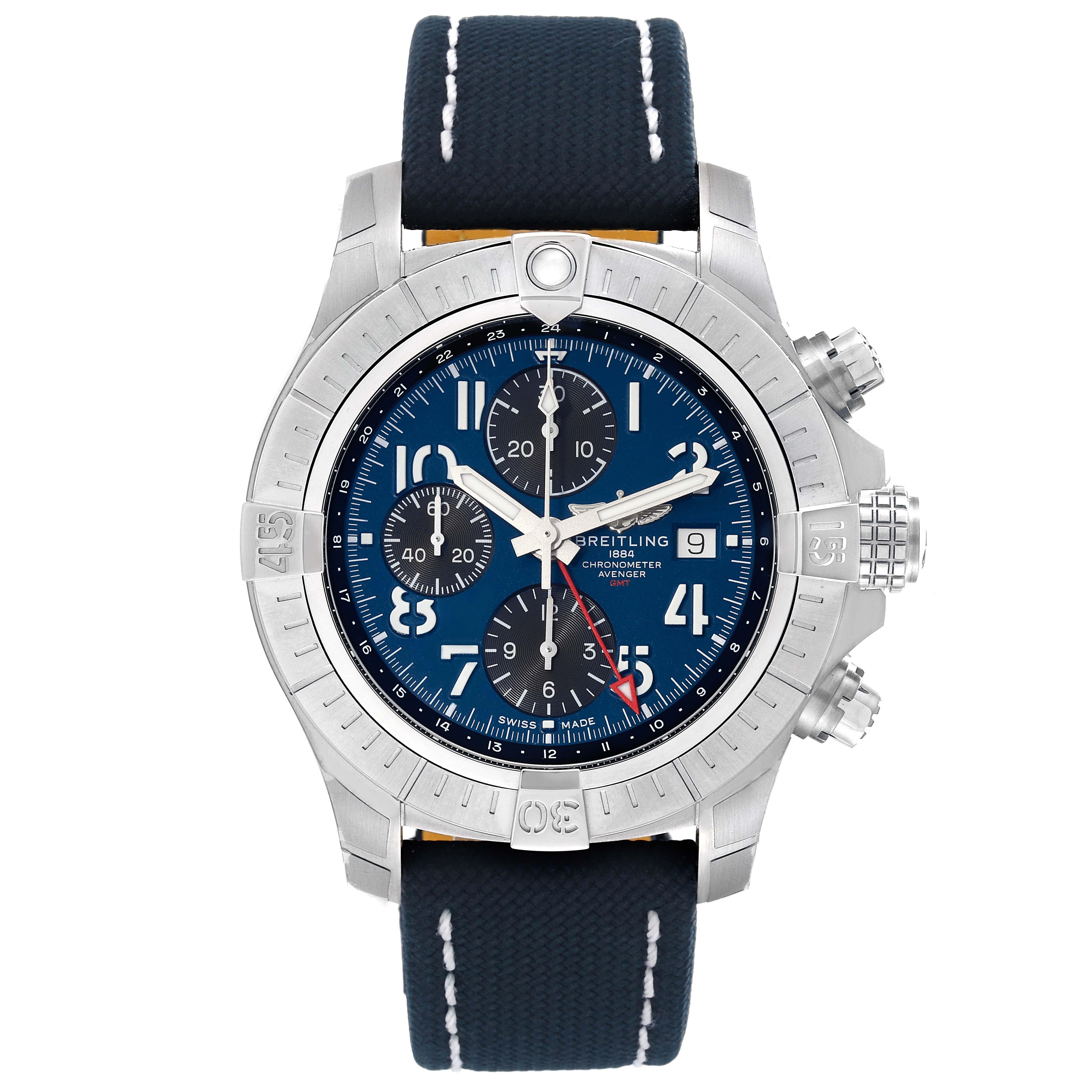 Breitling Avenger Chronograph GMT 45 Steel Mens Watch A24315 Unworn For Sale 4