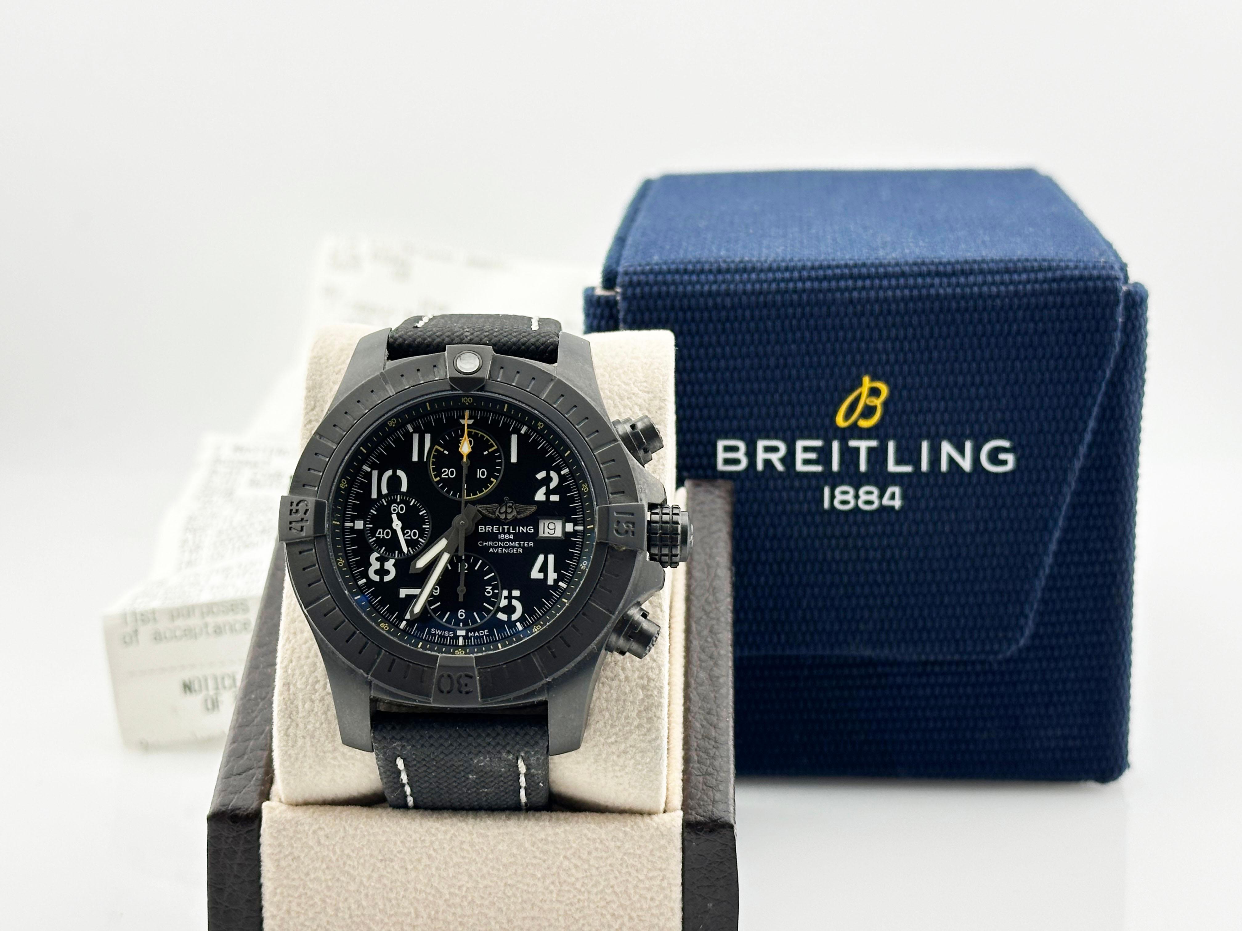 Style Number: V13317



Year: 2023

 

Model: Breitling Avenger Chronograph 

 

Case Material: Black Brushed Titanium 

 

Band: Miltary Calfskin Leather Strap

 

Bezel: Black Brushed Titanium 

 

Dial:  Black 

 

Face: Sapphire Crystal 

