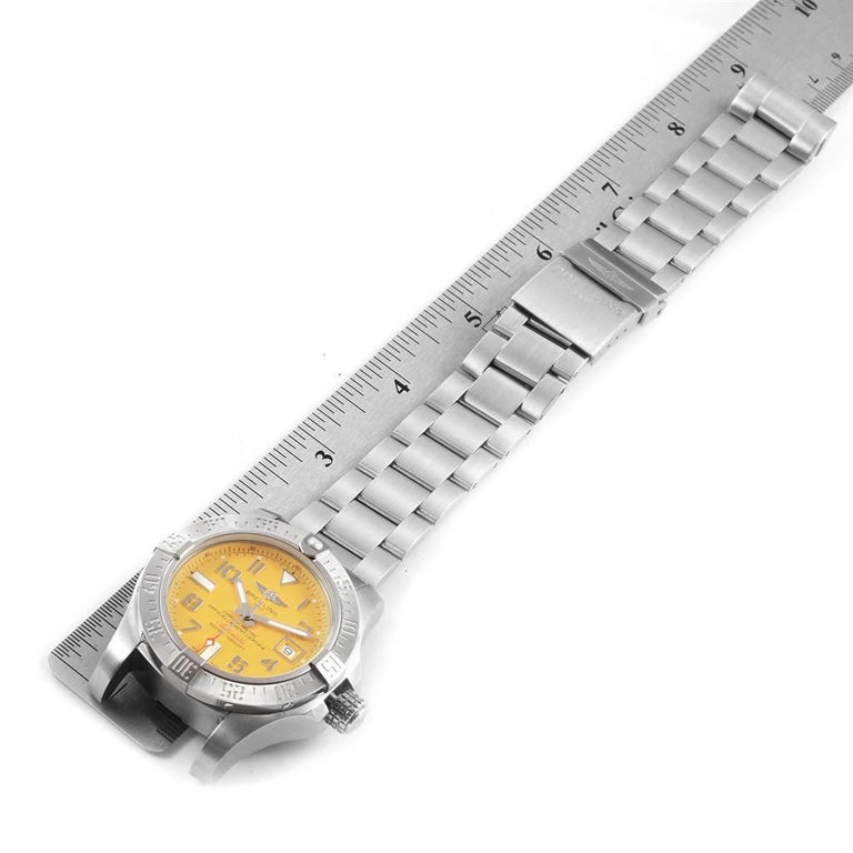 Breitling Avenger II Seawolf Yellow Dial Blue Leather Strap 45mm Mens Watch - A1733110/I519/112X