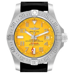 Used Breitling Avenger II 45 Seawolf Yellow Dial Steel Mens Watch A17331 Box Card