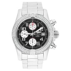 Breitling Avenger II Black Dial Custom Diamond Bezel Men's 43 mm Watch A13381