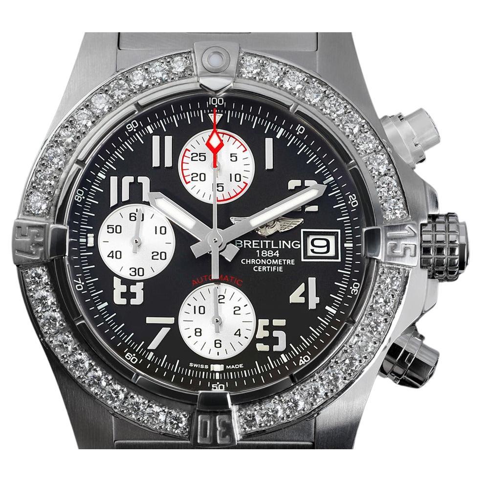 Breitling Avenger II Black Dial Custom Diamond Bezel Mens Watch A13381 For Sale