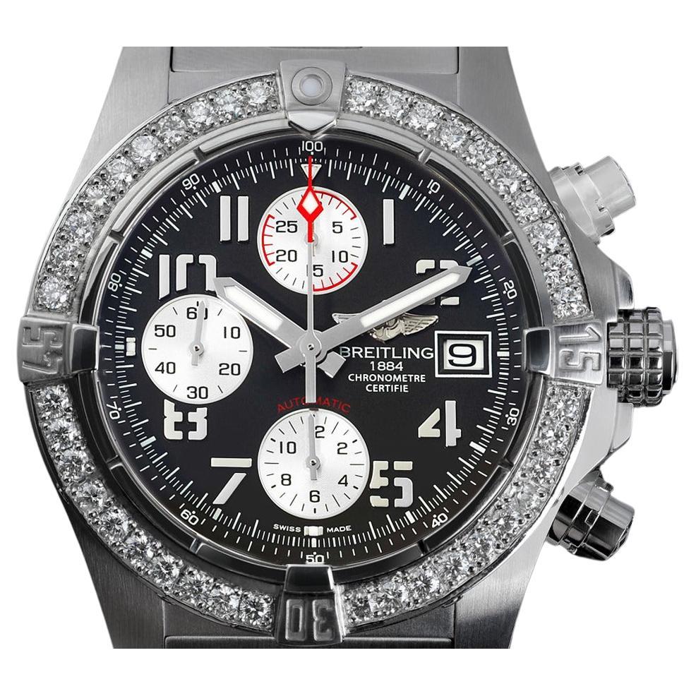 Breitling Avenger II Montre Homme Cadran Noir Lunette Personnalisée Diamantée A13381 en vente