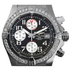 Used Breitling Avenger II Black Dial Custom Diamond Bezel Mens Watch A13381