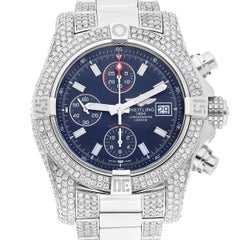 Breitling Avenger II Blue Dial 43mm Stainless Steel A13381 Custom Diamond Watch